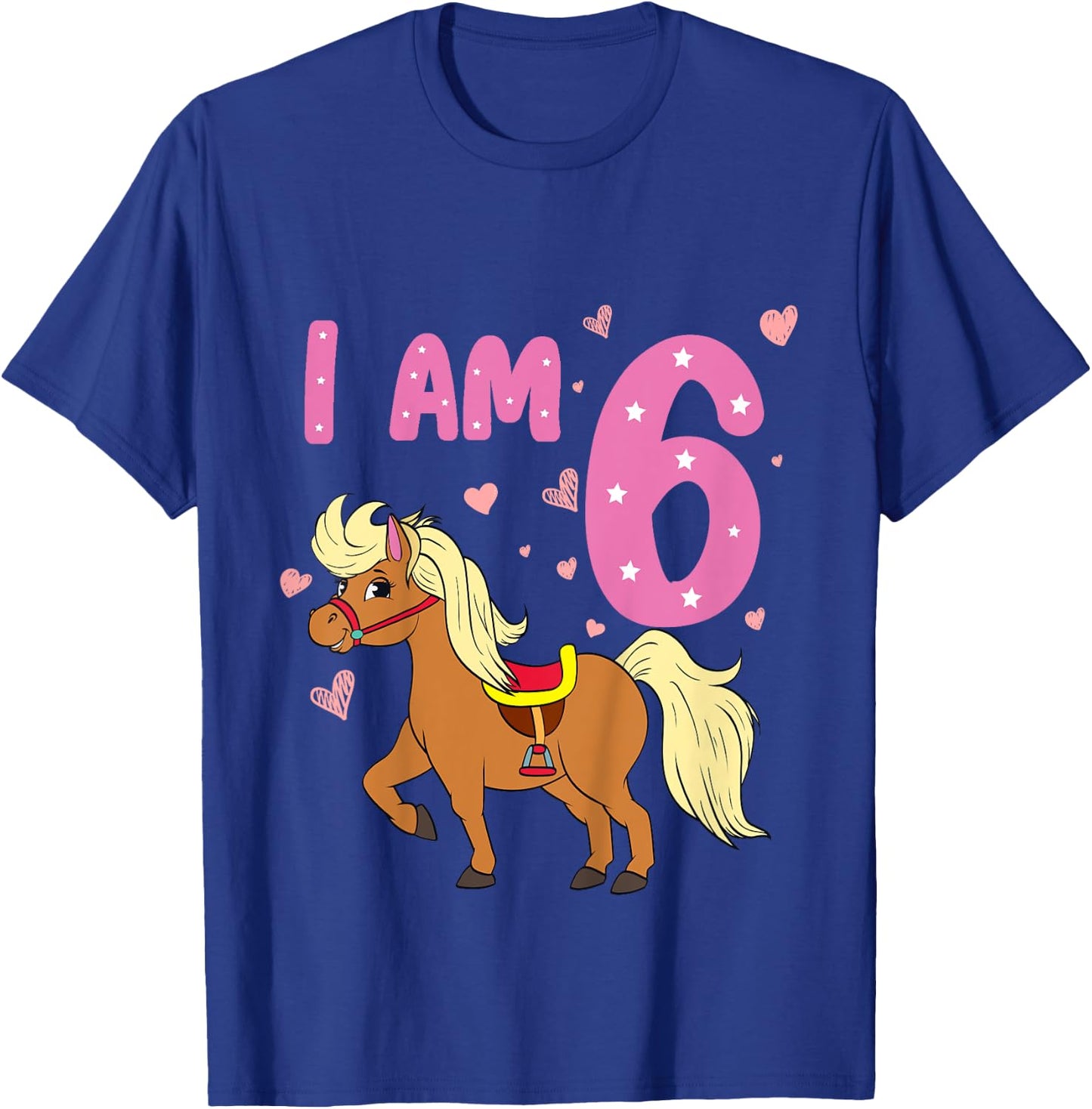 Pony Girl 6th Birthday Horse 6 Years Old Girls Pony Birthday T-Shirt - T-Shirt | Royal