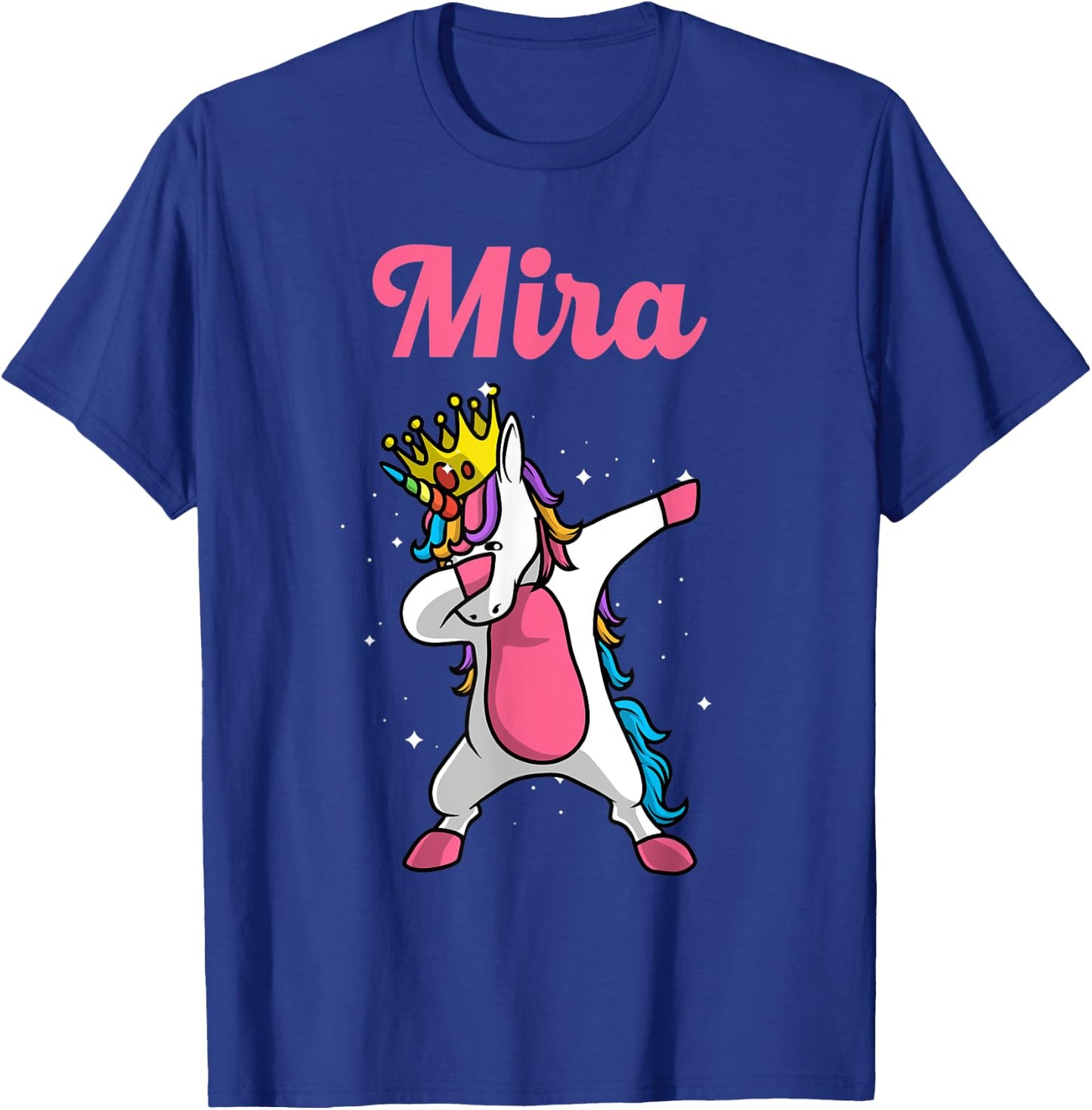 MIRA Name Personalized Birthday Dabbing Unicorn Queen T-Shirt - T-Shirt | Royal
