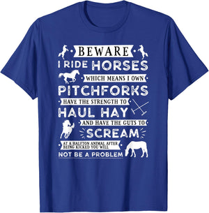 Beware I Ride Horse - Funny Horse Lover Girls Teen T-Shirt - T-Shirt | Royal