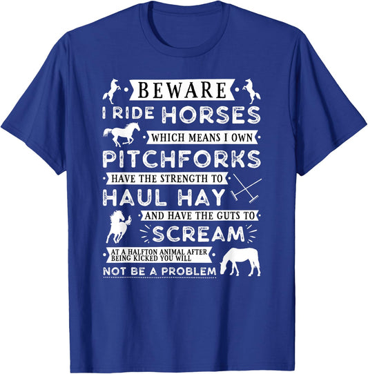 Beware I Ride Horse - Funny Horse Lover Girls Teen T-Shirt - T-Shirt | Royal