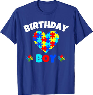Birthday Boy Love Heart Autism Awareness Matching Family T-Shirt - T-Shirt | Royal