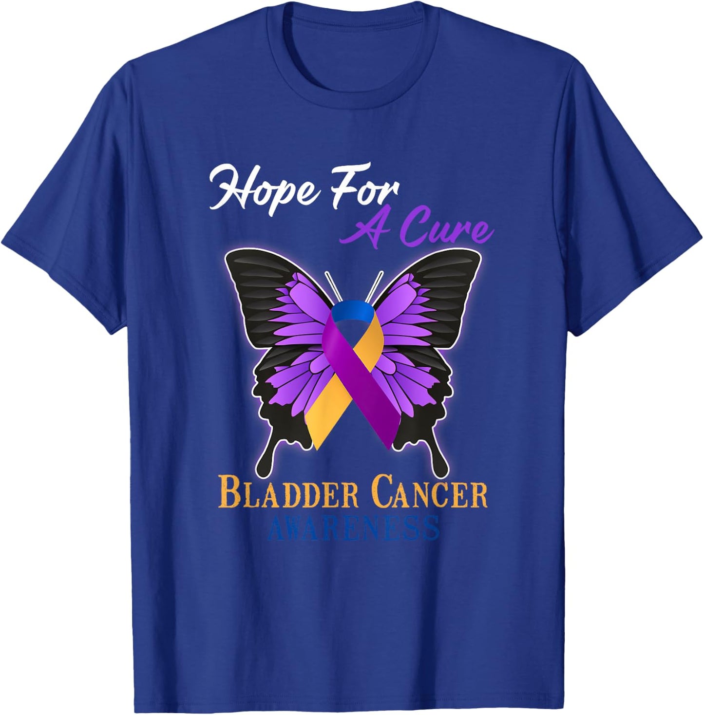 Hope For A Cure Bladder Cancer Awareness Ribbon Butterfly T-Shirt - T-Shirt | Royal