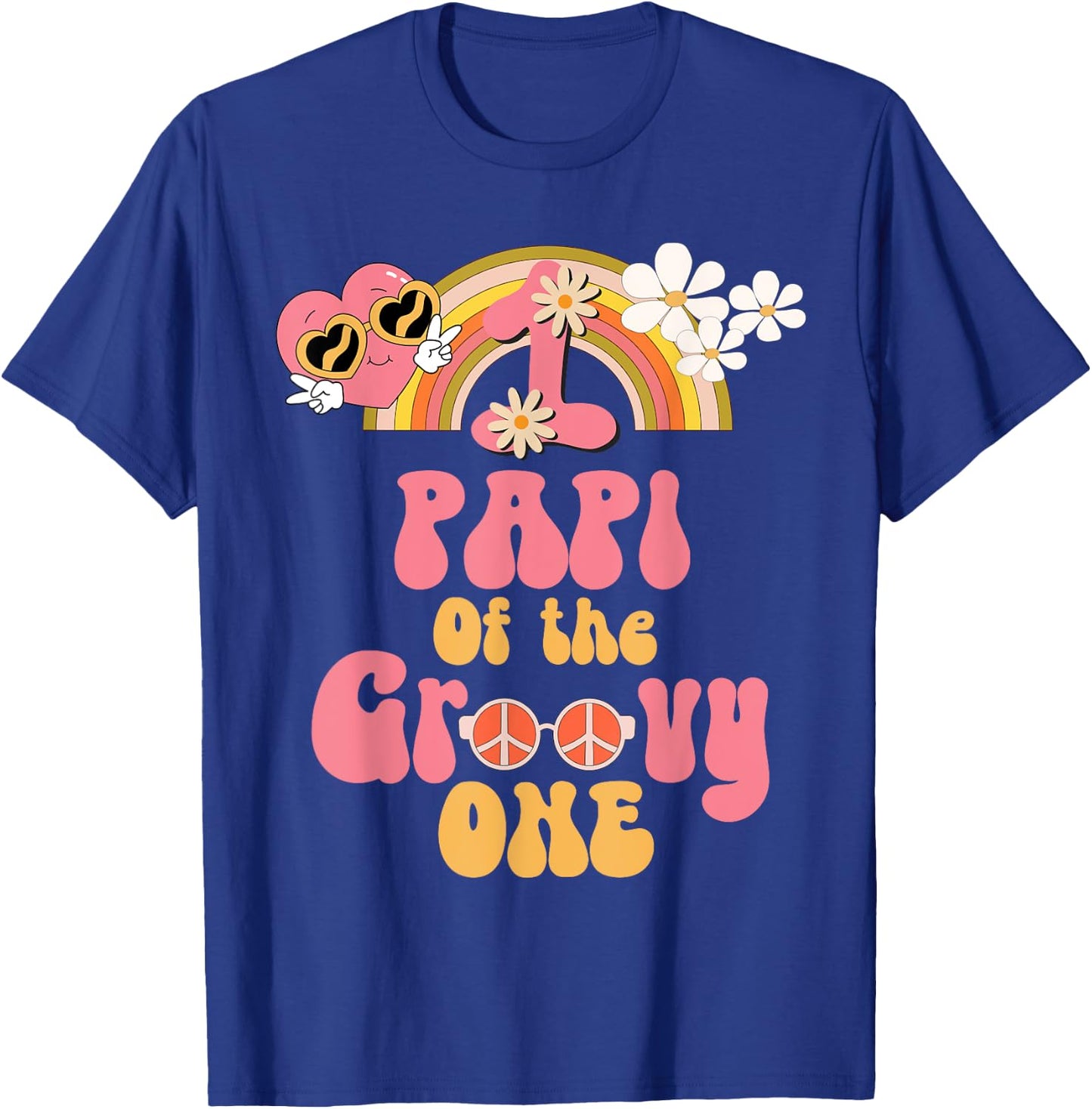 Papi of the Groovy one peace sign retro birthday matching T-Shirt - T-Shirt | Royal