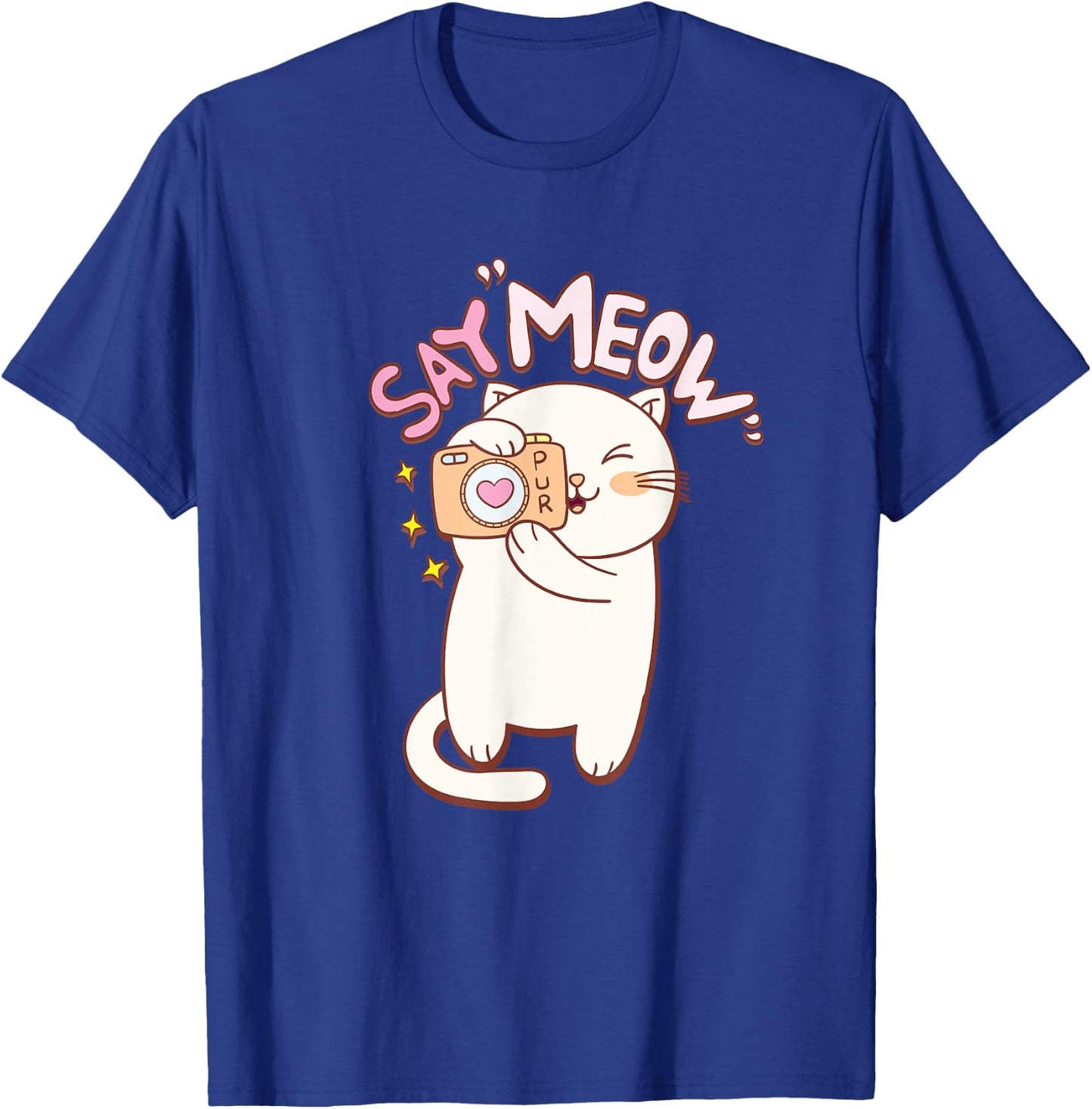 Cute Cat with Camera Saying Meow T-Shirt - T-Shirt | Royal