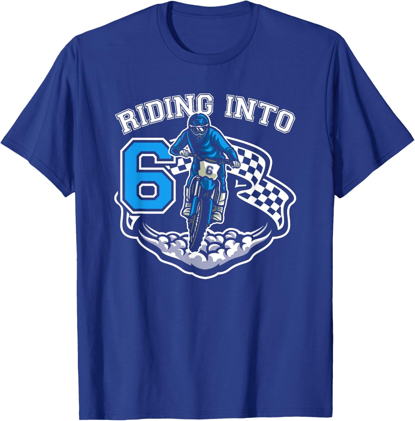 Riding Into 6 Years Old 6th Birthday Boy Dirt Bike Party T-Shirt - T-Shirt | Royal