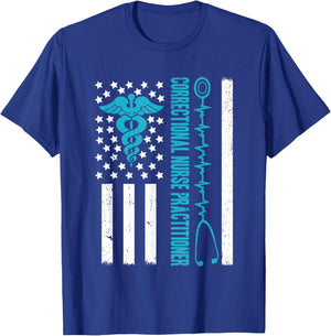 Correctional Nurse Practitioner Flag Stethoscope RN T-Shirt - T-Shirt | Royal