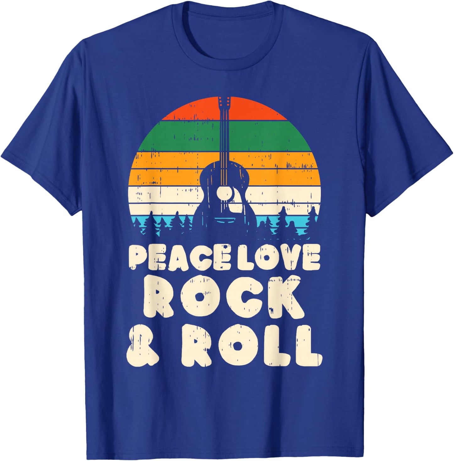 Peace Love Rock N Roll Guitar Retro 80s Hippie Hippi Hippy T-Shirt - T-Shirt | Royal