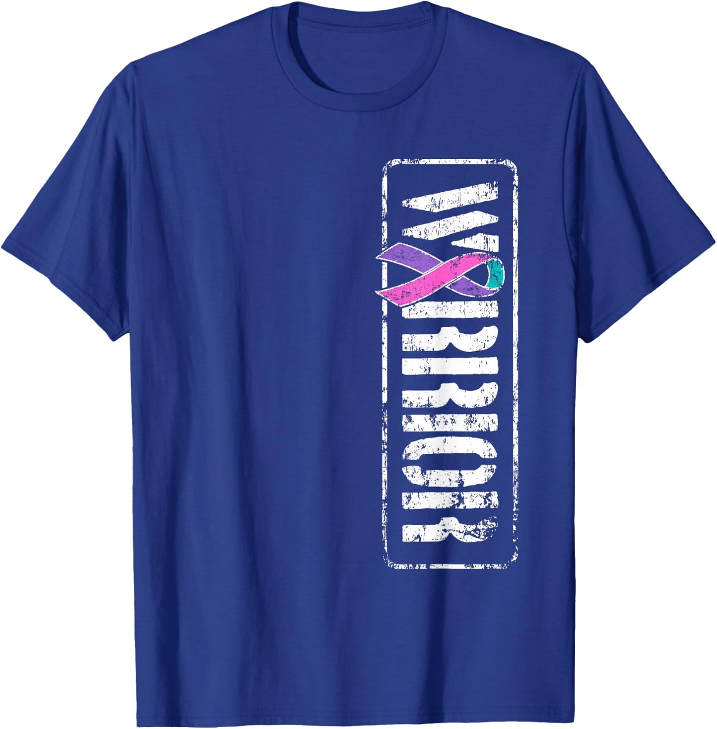 Thyroid Cancer Awareness - Sideways Military Warrior Ribbon T-Shirt - T-Shirt | Royal