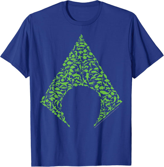 DC Comics Aquaman Fish & Sharks Arrow T-Shirt - T-Shirt | Royal