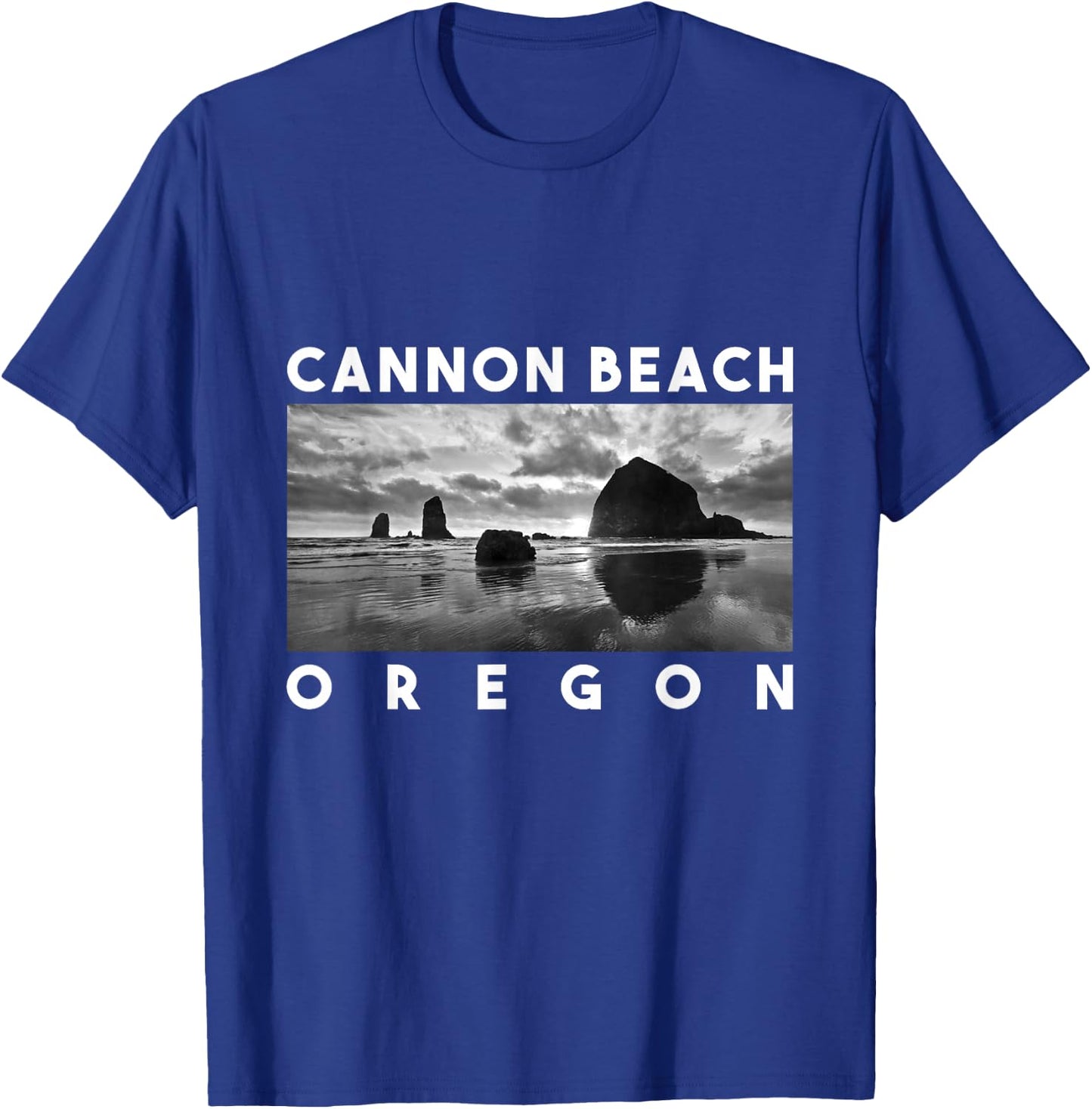 Oregon Cannon Beach Skyline Haystack Rock Travel Souvenir T-Shirt - T-Shirt | Royal