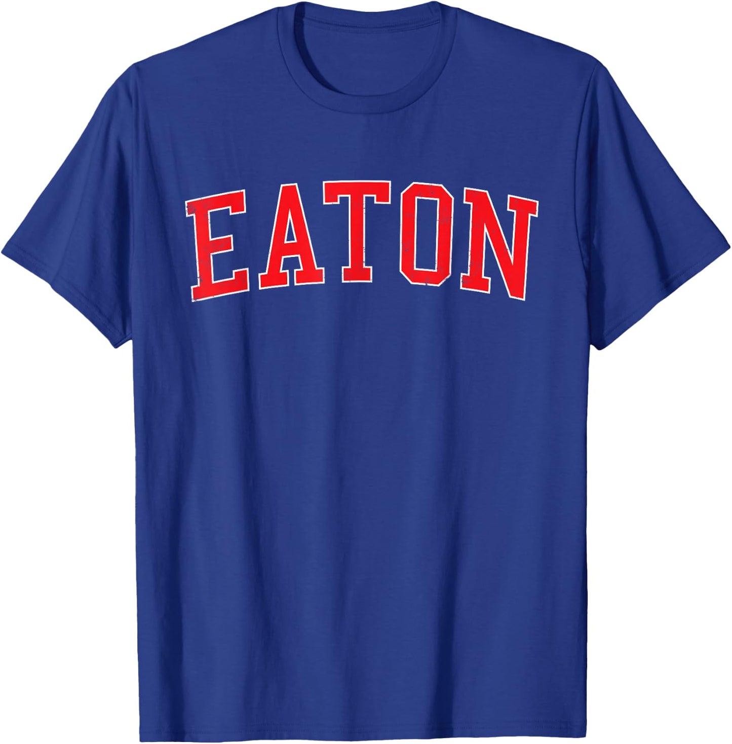 Vintage Eaton OH Distressed Red Varsity Style T-Shirt - T-Shirt | Royal