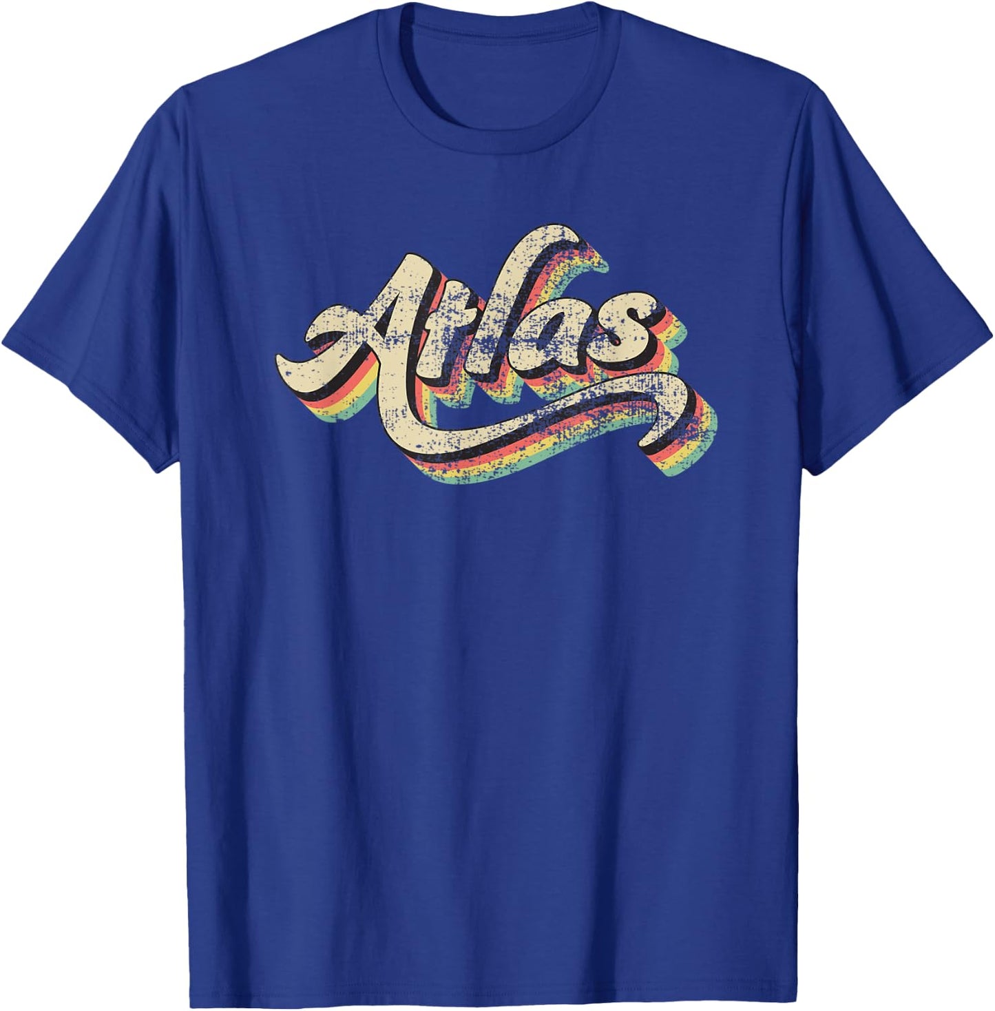 Atlas Name First or Family 70s Inspired Vintage Script T-Shirt - T-Shirt | Royal