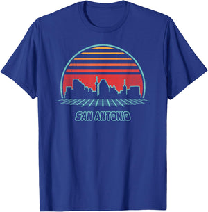 San Antonio City Skyline Retro 80s Style Souvenir Gift T-Shirt - T-Shirt | Royal