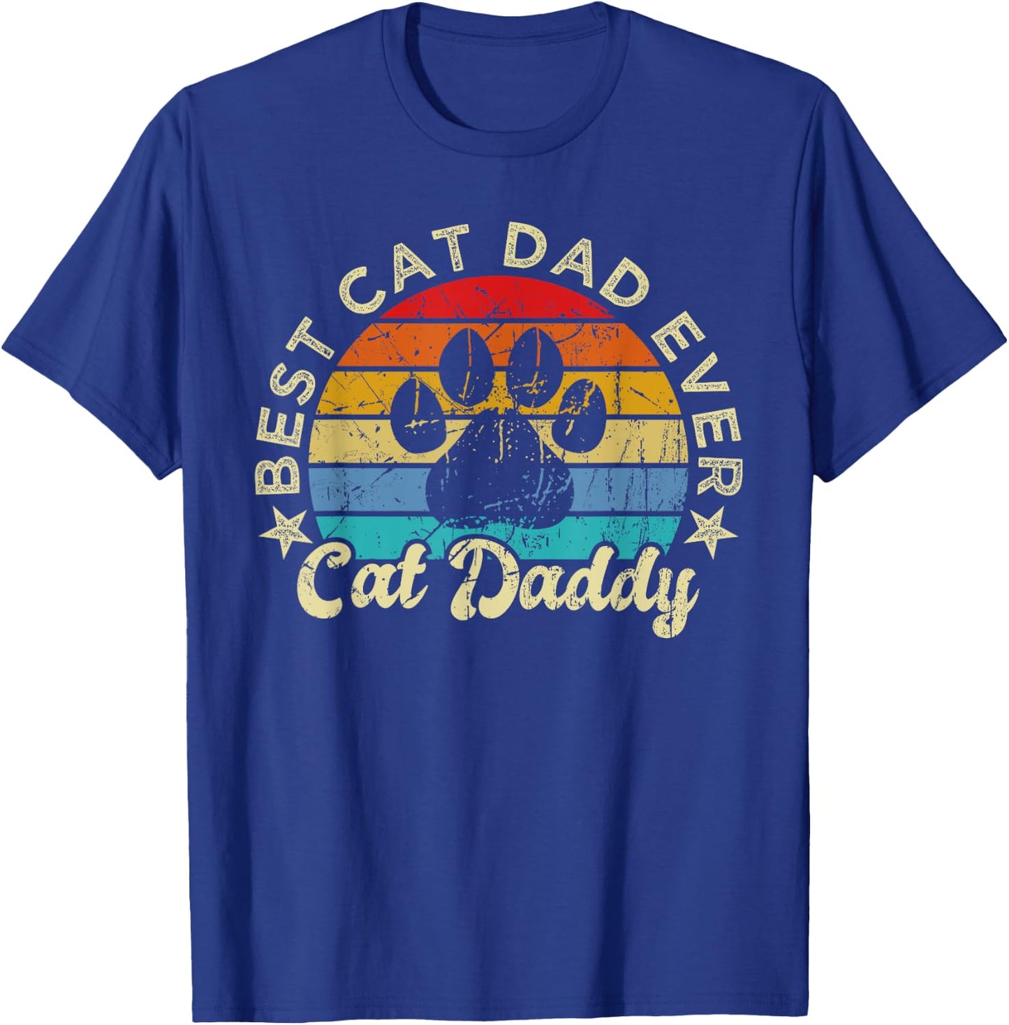 Funny Cat Daddy Shirt Cat Father Vintage Best Cat Dad Ever T-Shirt - T-Shirt | Royal