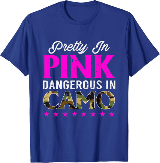 Pretty Pink Dangerous in Camo, Hunting Hobby Small T-Shirt - T-Shirt | Royal