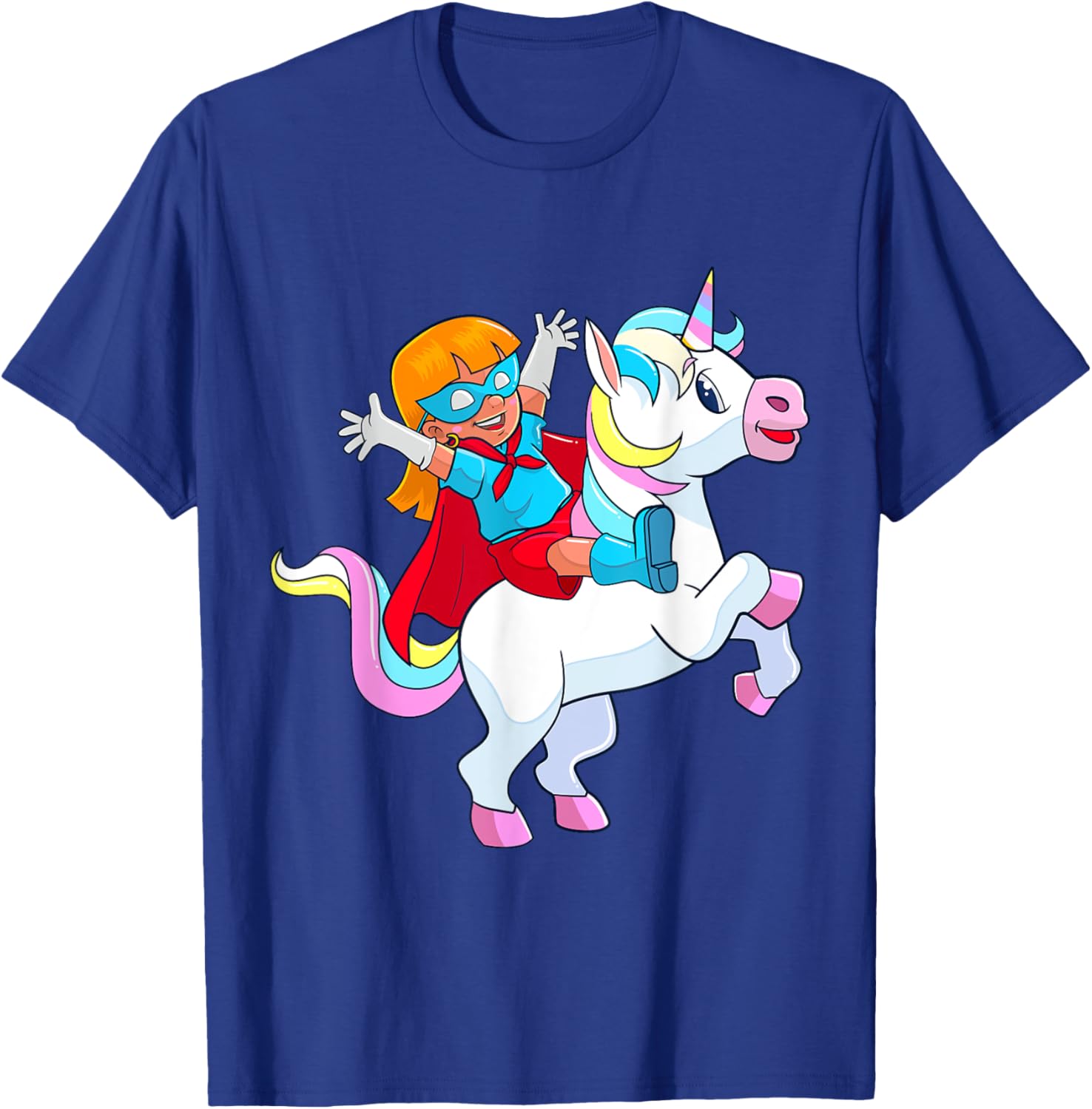 Superhero Birthday Girl Riding Unicorn Funny Kids Toddlers T-Shirt - T-Shirt | Royal