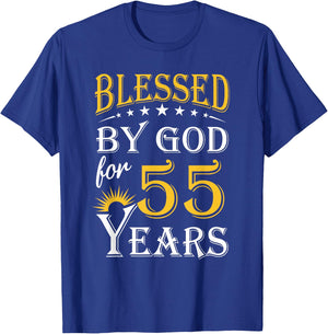 Vintage Blessed by God for 55 years Happy 55th Birthday T-Shirt - T-Shirt | Royal