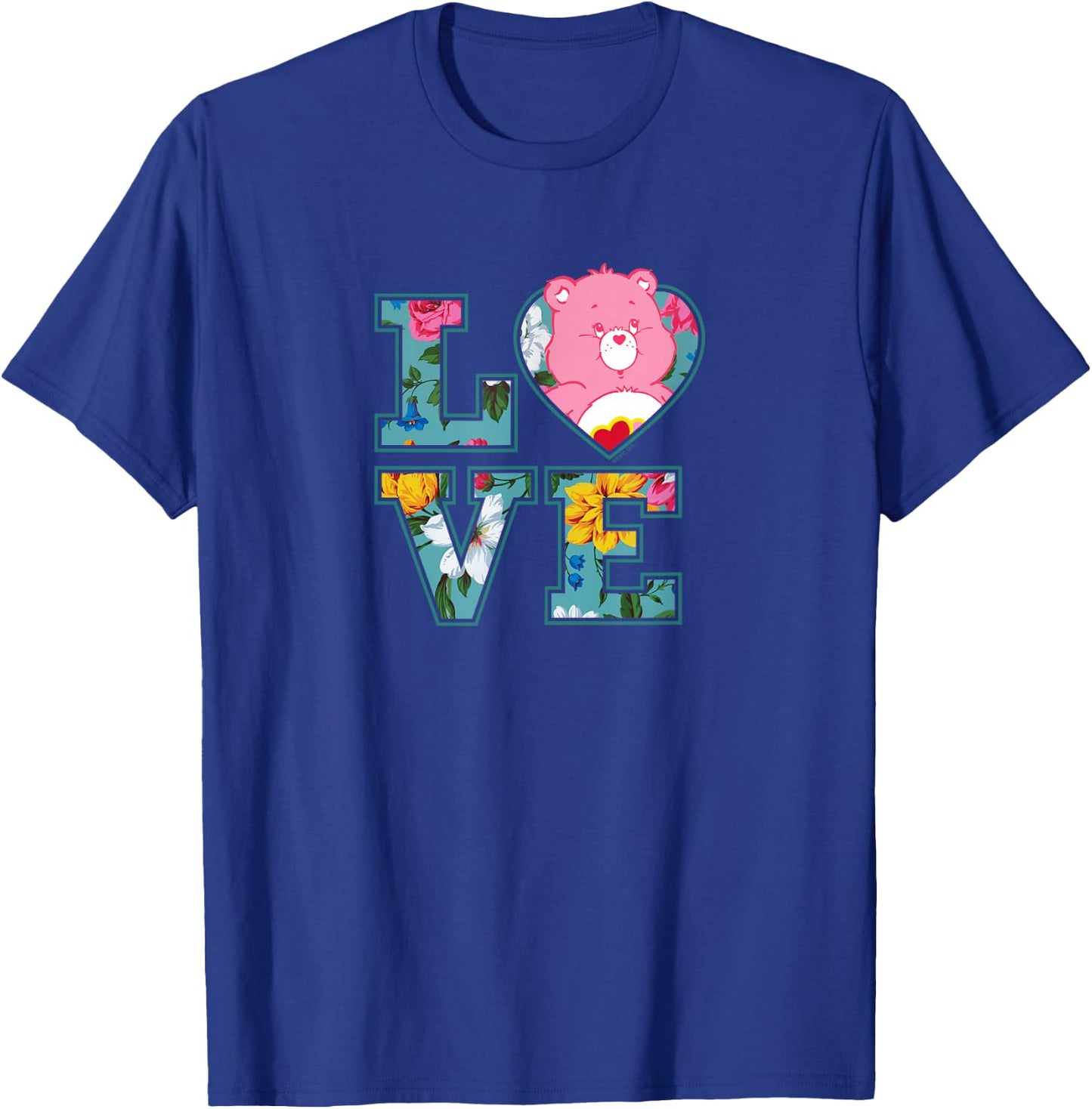 Care Bears Love Floral Block Letters Cute Cartoon T-Shirt - T-Shirt | Royal