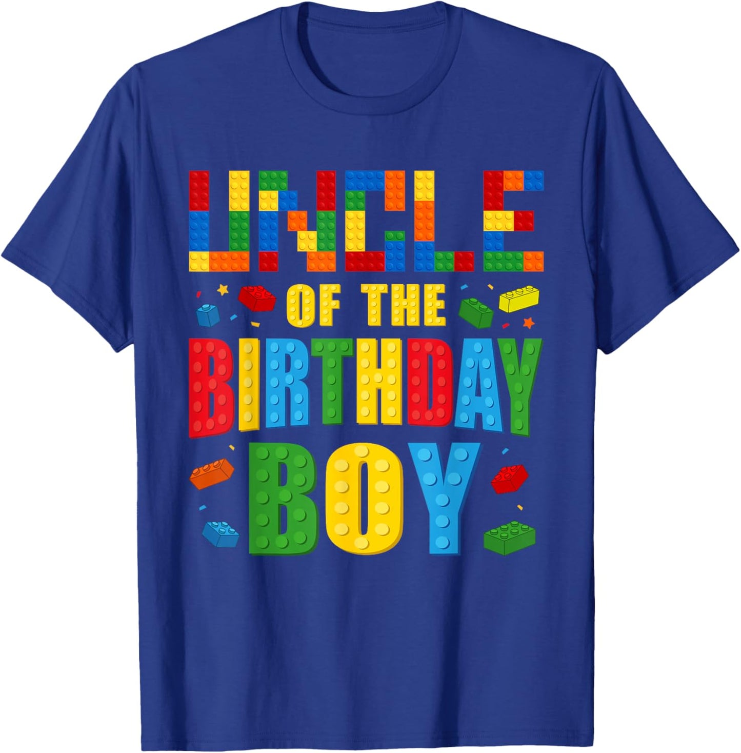 Uncle Of The Birthday Boy Building Blocks Bricks Builder T-Shirt - T-Shirt | Royal
