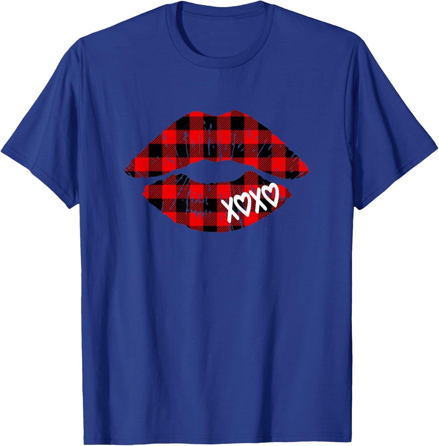 Red Buffalo Plaid Lips T Shirt Valentine Day XOXO Women Girl T-Shirt - T-Shirt | Royal