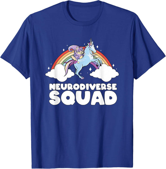 Neurodiverse Squad ADHD Squirrel Unicorn Rainbow Autism T-Shirt - T-Shirt | Royal