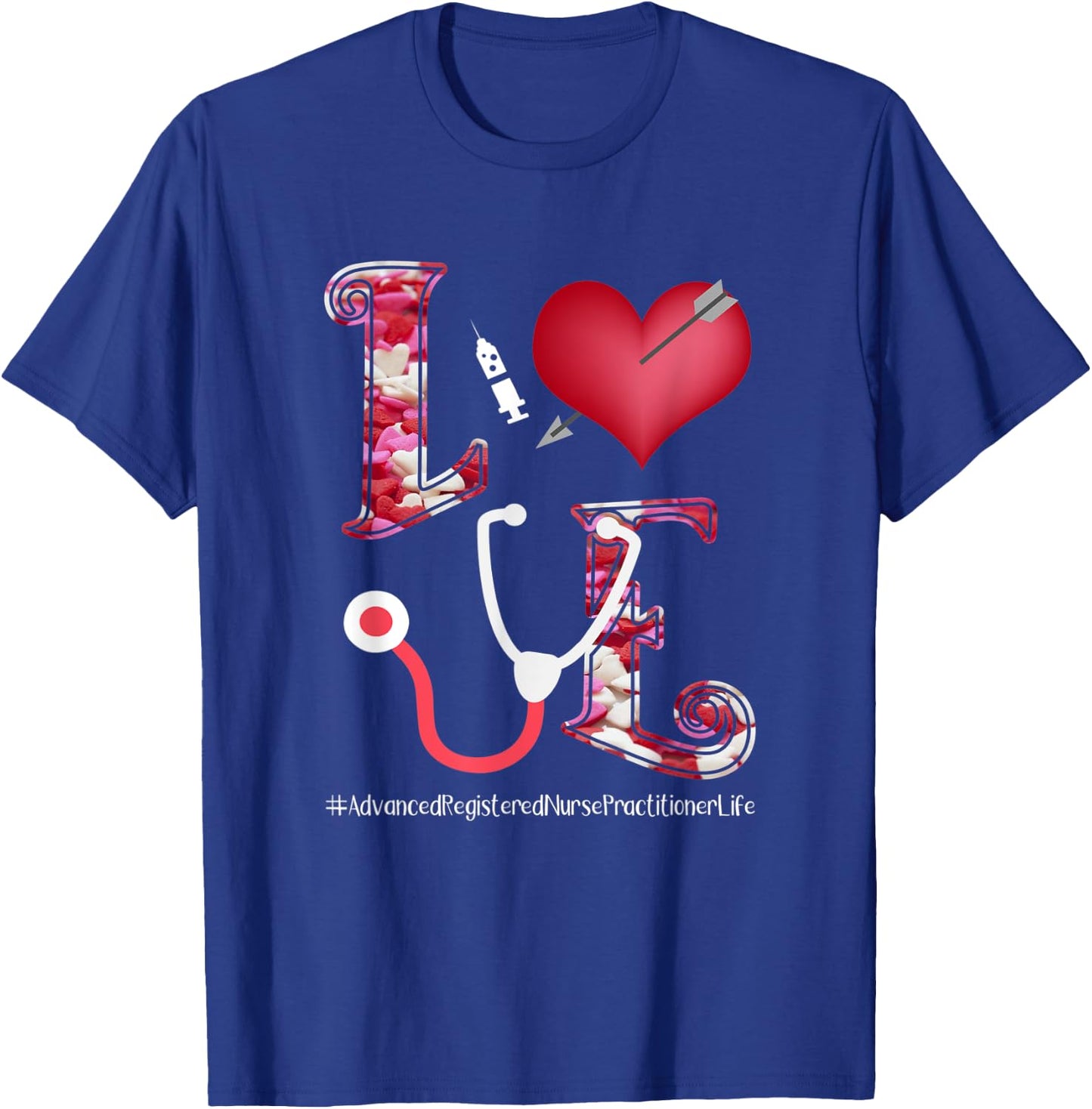 Valentine's Day Hearts Stethoscope Love ARNP Nurse Gift T-Shirt - T-Shirt | Royal