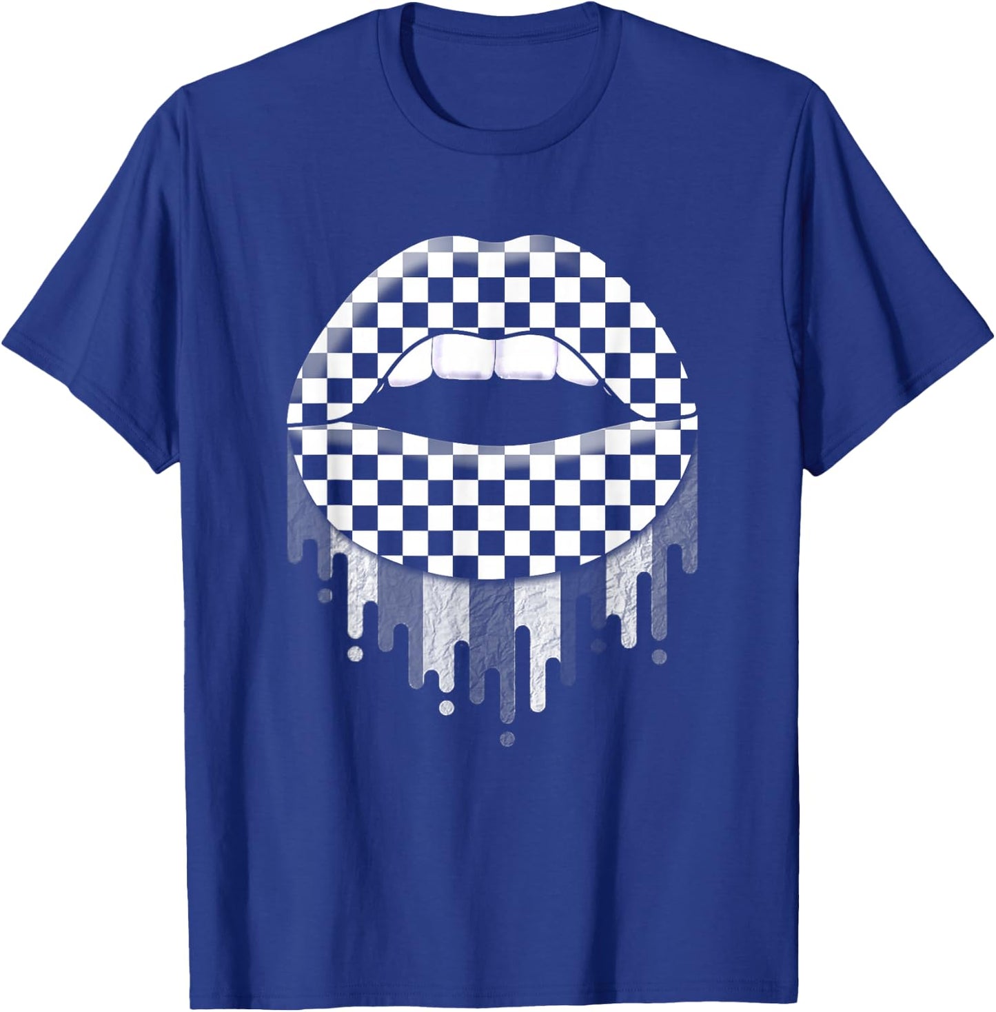 Checkered Black White Lip Cute Checkerboard T-Shirt - T-Shirt | Royal