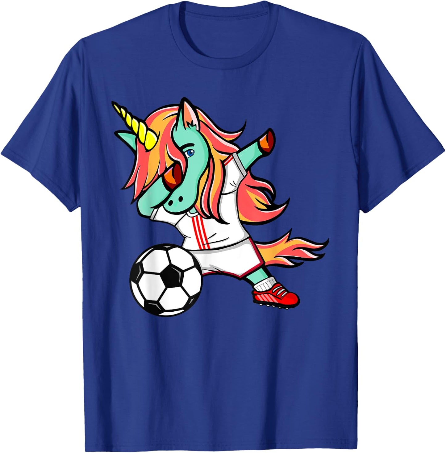 Dabbing Unicorn Soccer On White Red Sport Football Jersey T-Shirt - T-Shirt | Royal