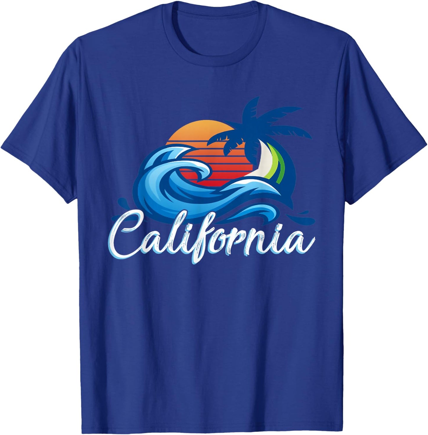 Tropical Sunset Cali Beach Waves Surfing USA California T-Shirt - T-Shirt | Royal