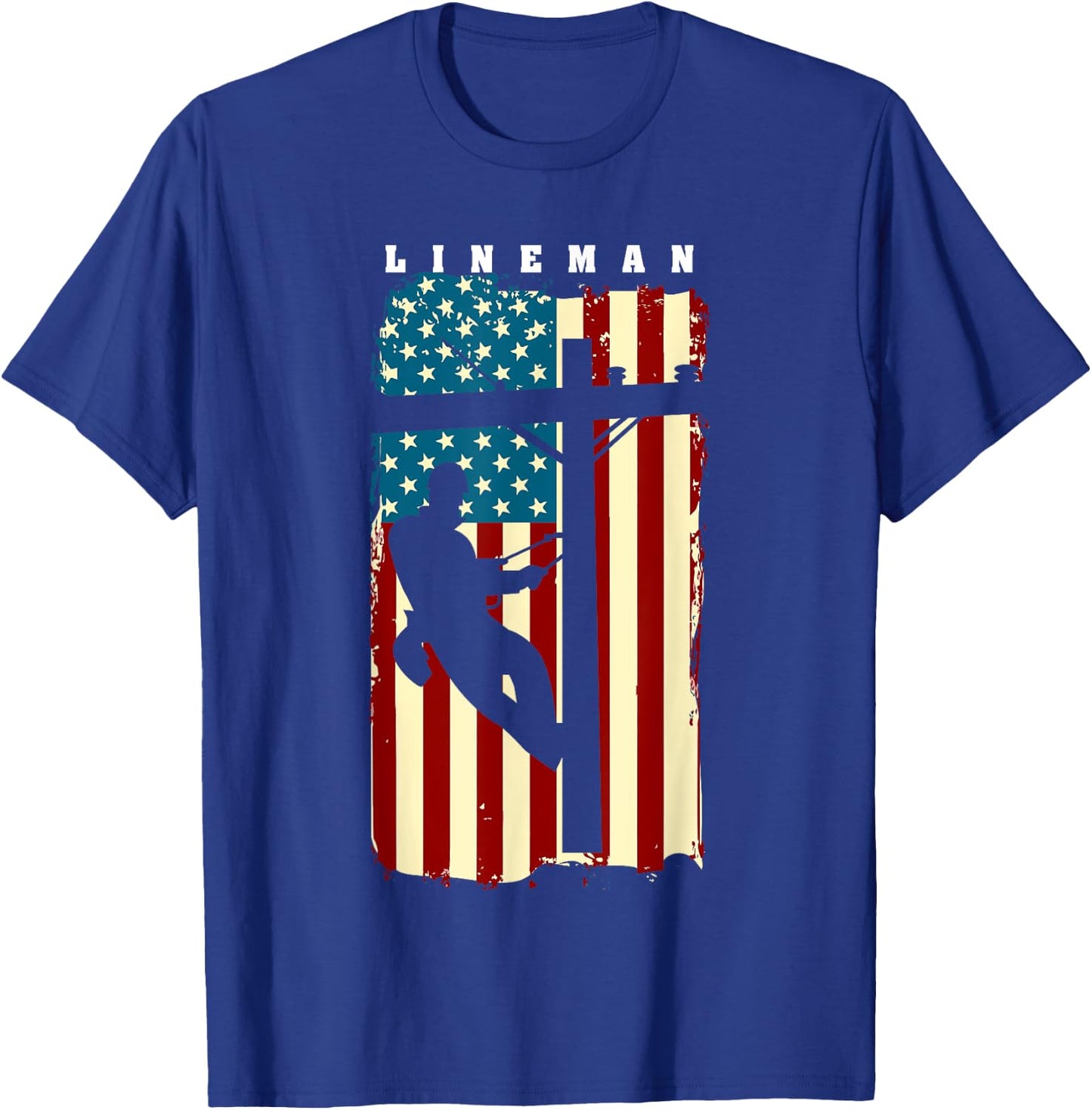Lineman American Flag | Electric Cable Lineman Gift T-Shirt - T-Shirt | Royal