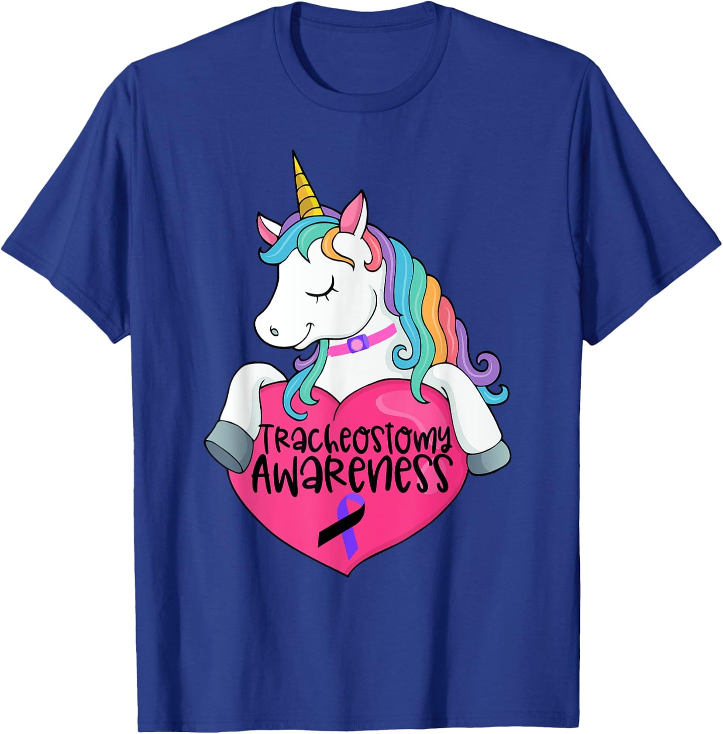 Tracheostomy Awareness Trach Heart Unicorn T-Shirt - T-Shirt | Royal
