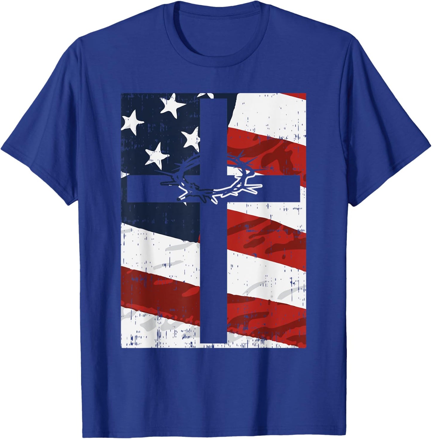 Cross American Flag Thorn God Jesus Faith Christian Gift T-Shirt - T-Shirt | Royal