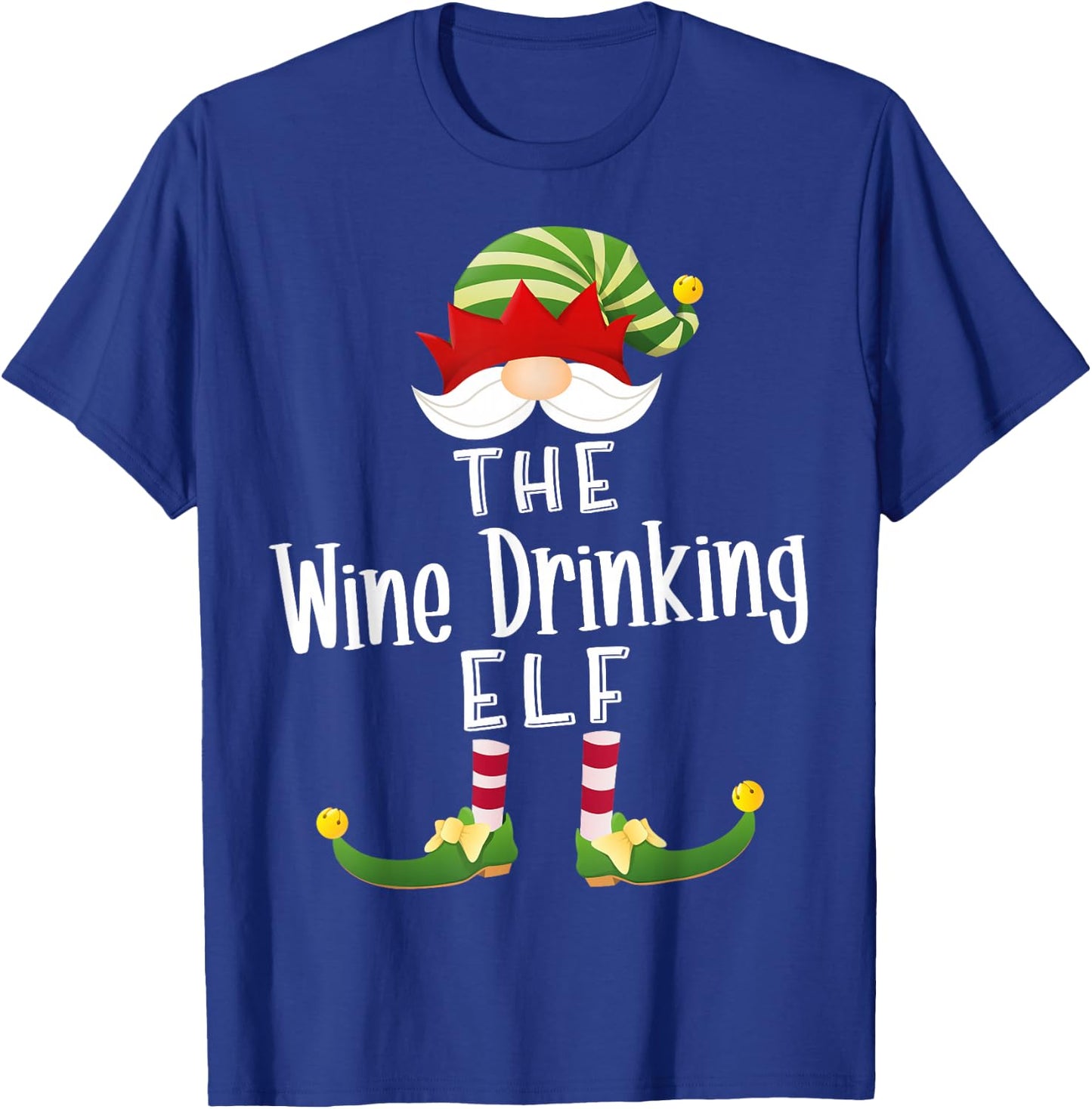 Wine Drinking Elf Group Christmas Funny Pajama Party T-Shirt - T-Shirt | Royal