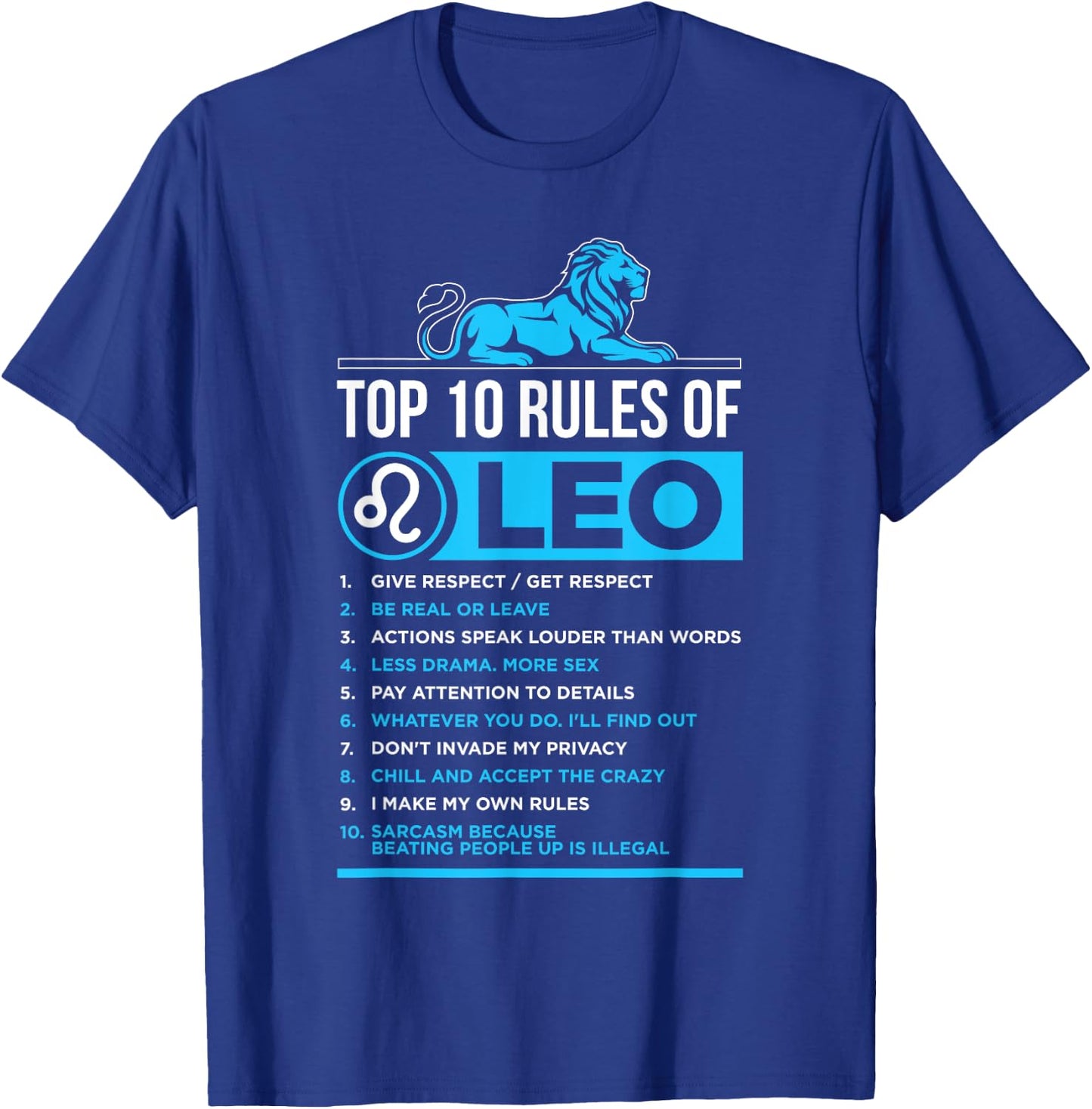 Top 10 Rules Leo Zodiac Sign Facts Traits Horoscope Funny T-Shirt - T-Shirt | Royal