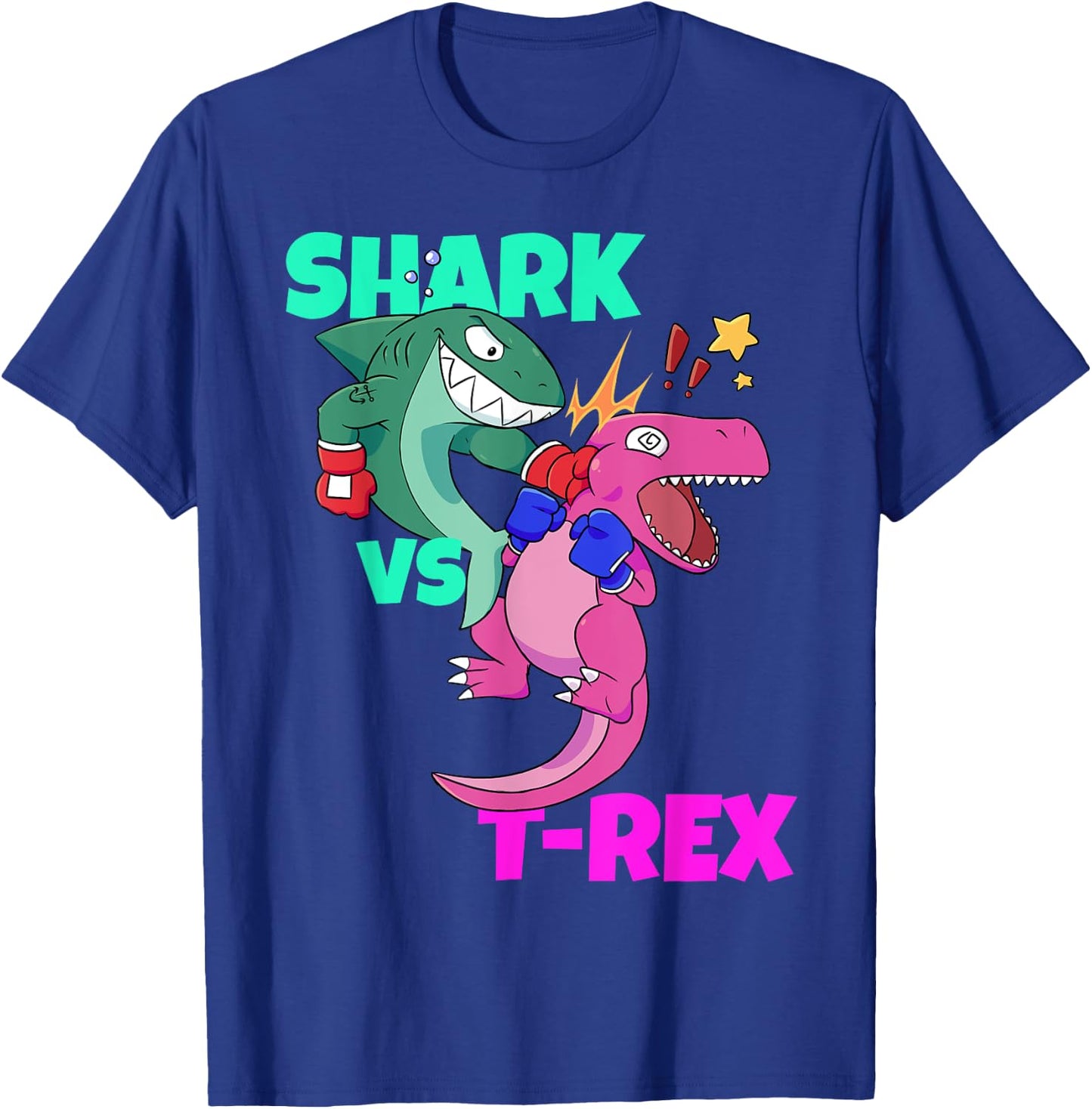 Shark vs Dinosaur T rex Boxing Gloves for Kids Boys Gift T-Shirt - T-Shirt | Royal