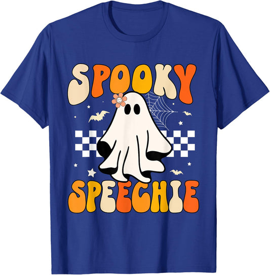 Retro Speech Therapy Halloween Spooky Speechie Language T-Shirt - T-Shirt | Royal
