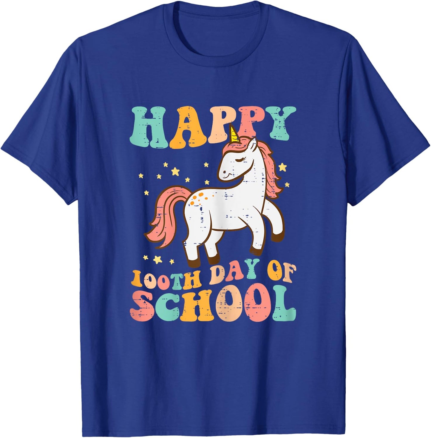 Happy 100th Day School Unicorn Retro 100th Day Women Girls T-Shirt - T-Shirt | Royal