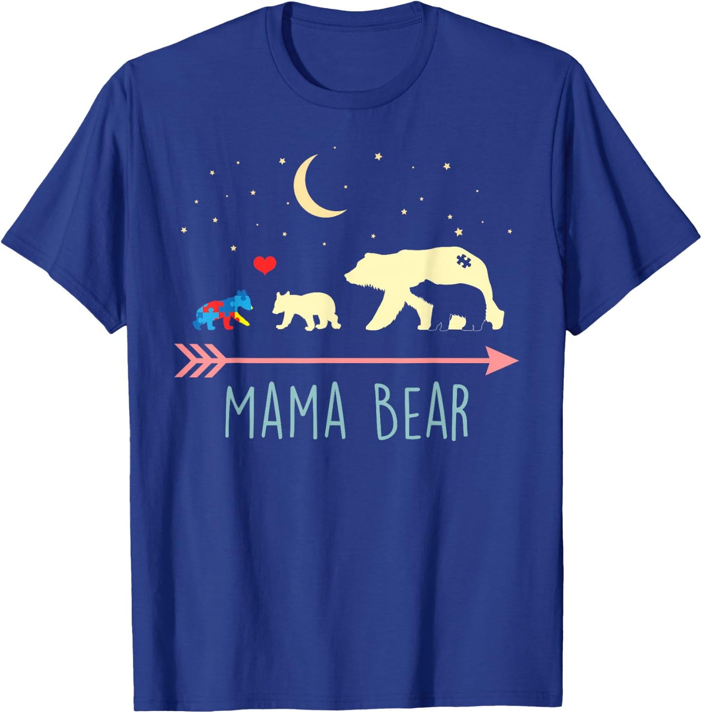 Autism Awareness Mama Bear with 3 Cubs T-Shirt - T-Shirt | Royal