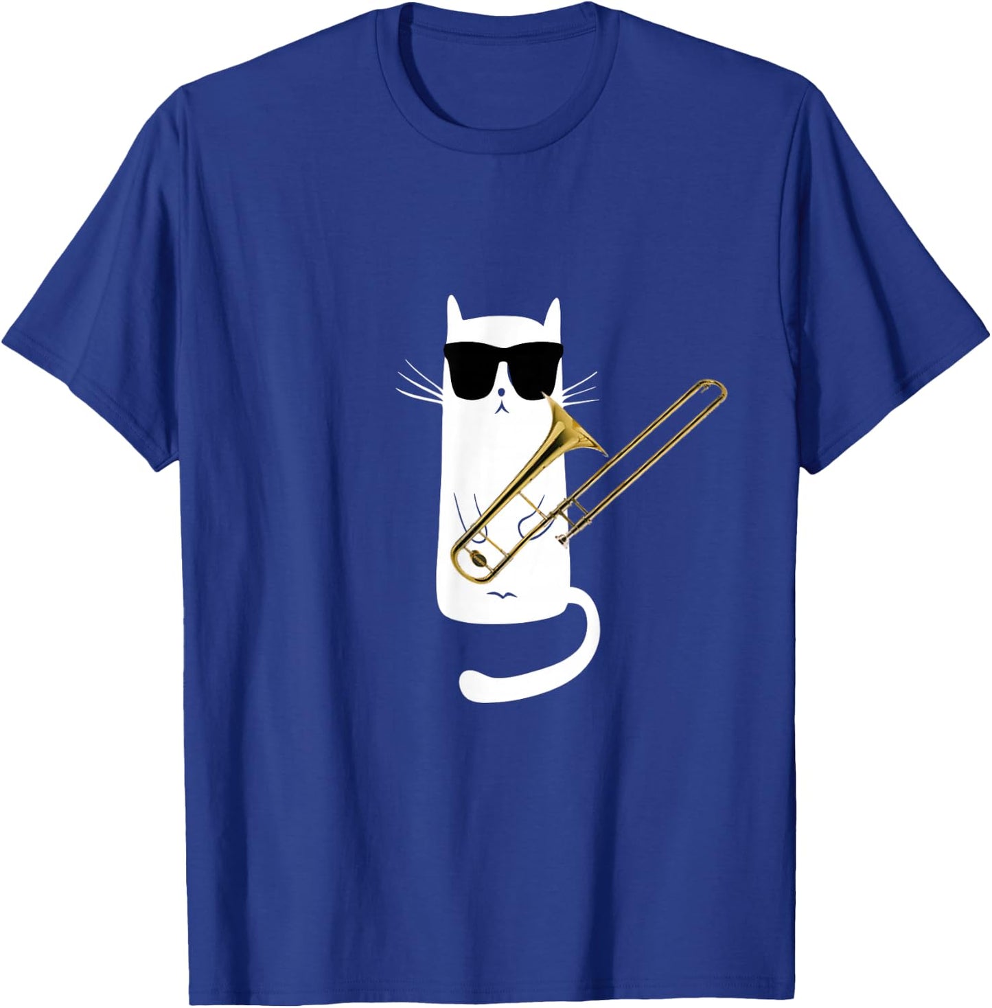 Funny Cat Wearing Sunglasses Playing Trombone Small T-Shirt - T-Shirt | Royal
