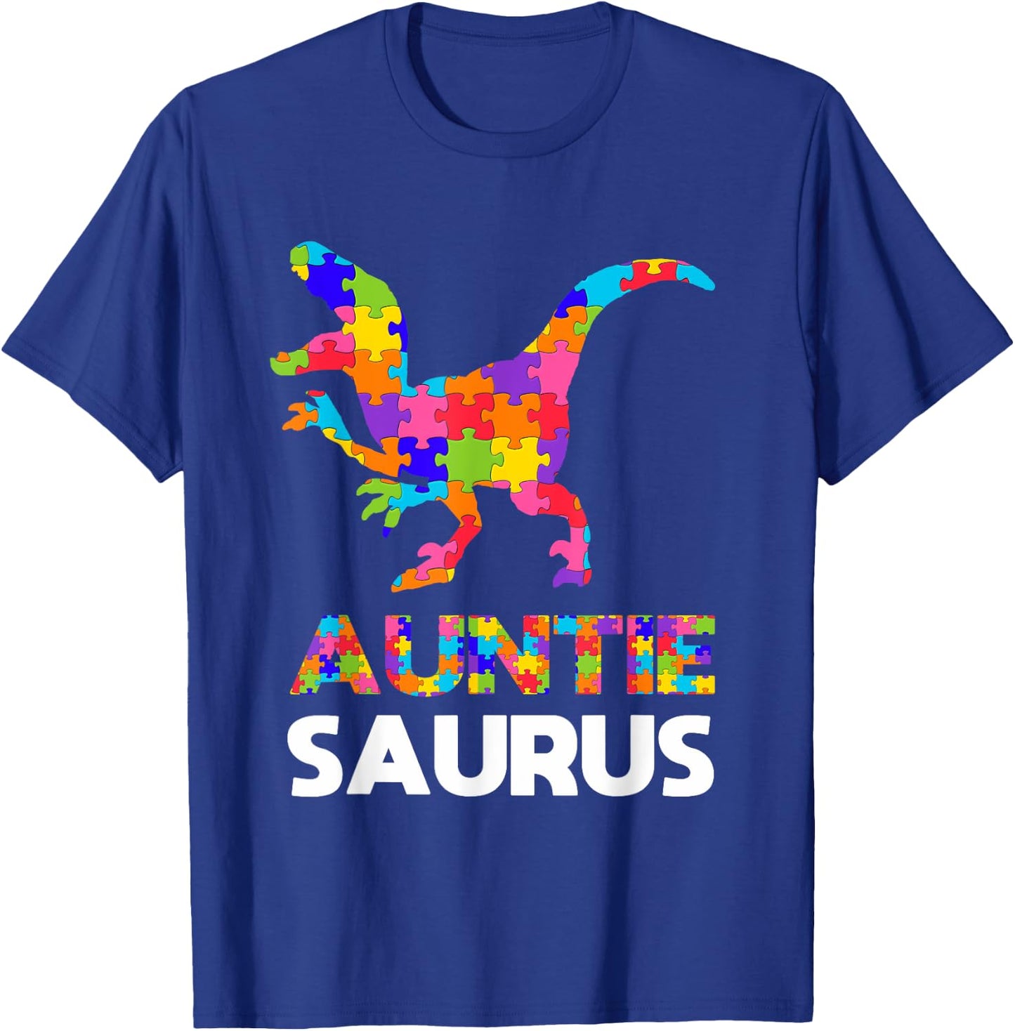 Auntie Saurus Autism Awareness Autistic Autism Aunt Gift T-Shirt - T-Shirt | Royal