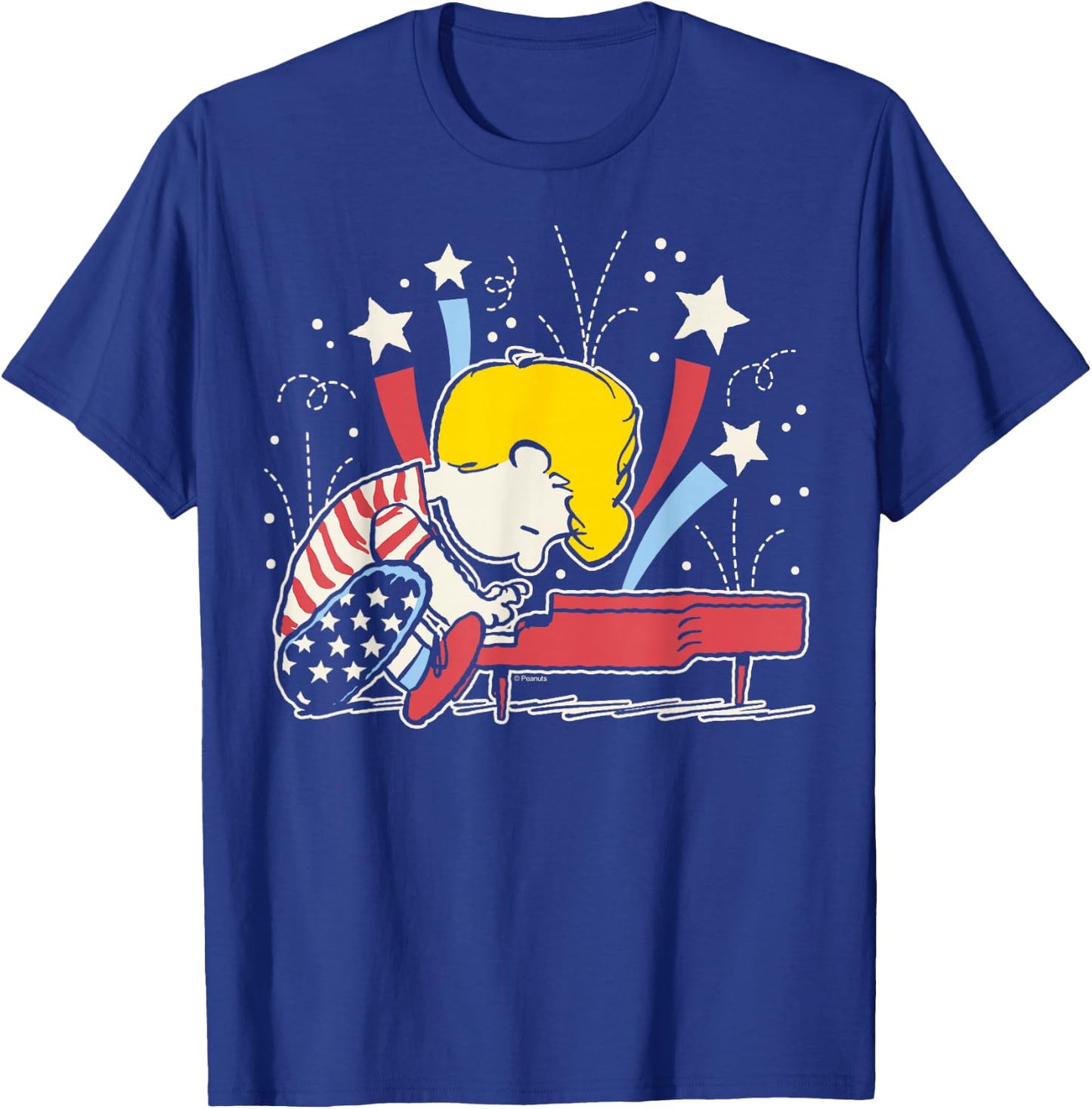 Peanuts - Schroeder Americana Piano And Stars T-Shirt - T-Shirt | Royal