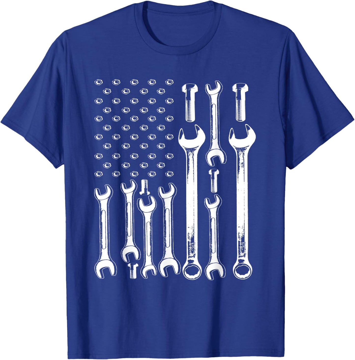 American Flag Mechanic Patriotic Funny Auto Wrench Men Gifts T-Shirt - T-Shirt | Royal