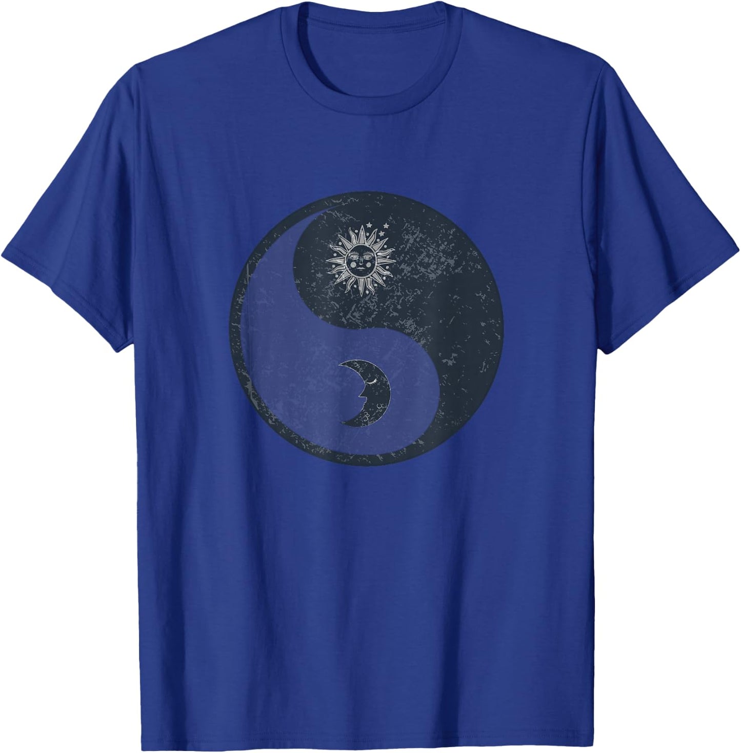 Meditation Yin Yang Sun Moon Distressed T-Shirt - T-Shirt | Royal