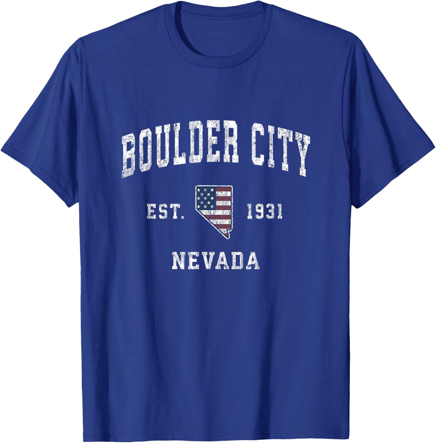 Boulder City Nevada NV Vintage American Flag Sports Design Women Kids Men T-Shirt - T-Shirt | Royal