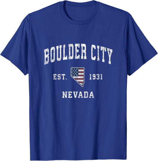 Boulder City Nevada NV Vintage American Flag Sports Design Women Kids Men T-Shirt - T-Shirt | Royal