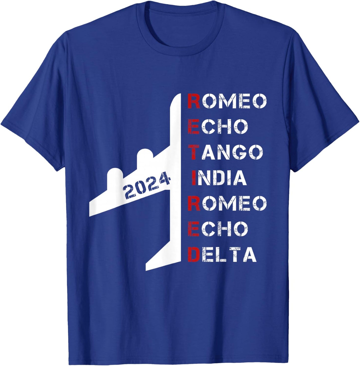 Retired Pilot 2024 Phonetic Alphabet Retirement Gift T-Shirt - T-Shirt | Royal