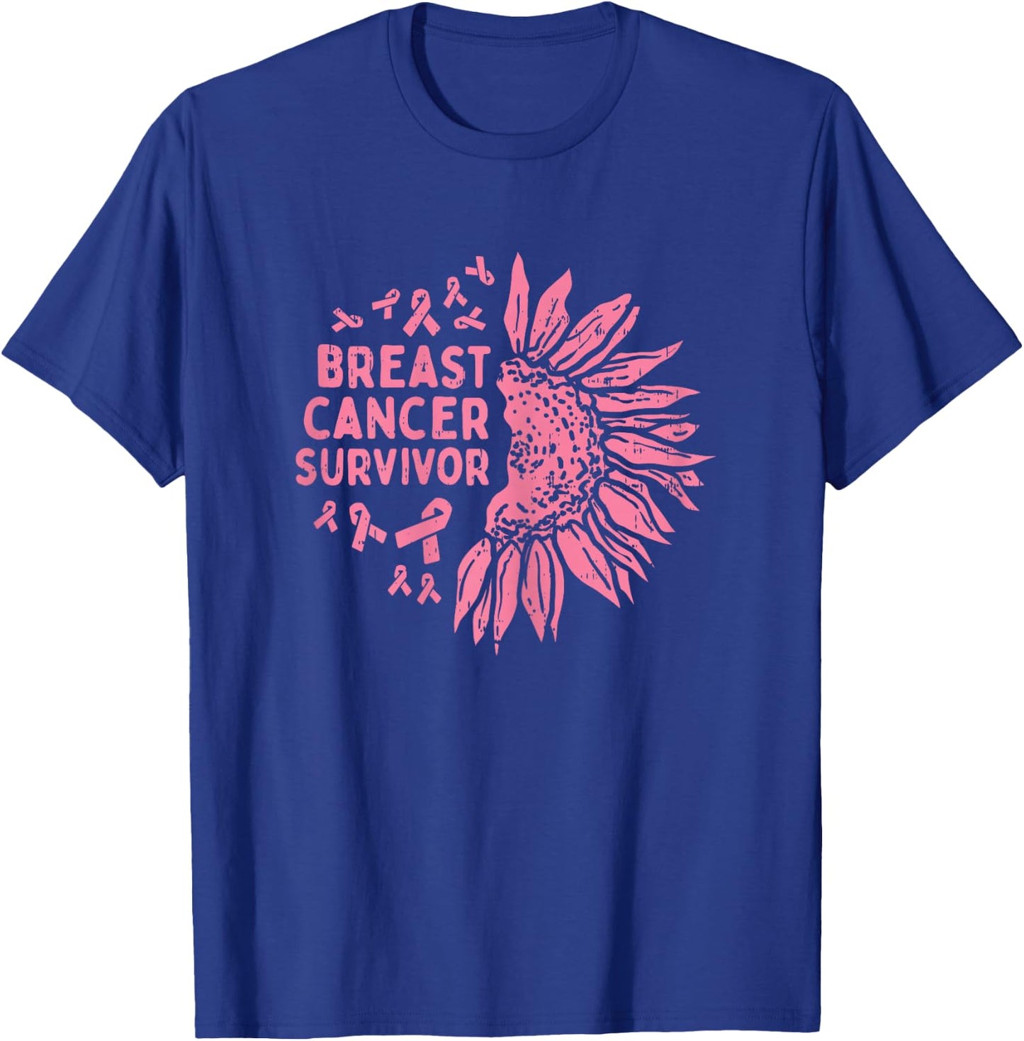 Sunflower Breast Cancer Survivor Pink Ribbon Awareness Women T-Shirt - T-Shirt | Royal