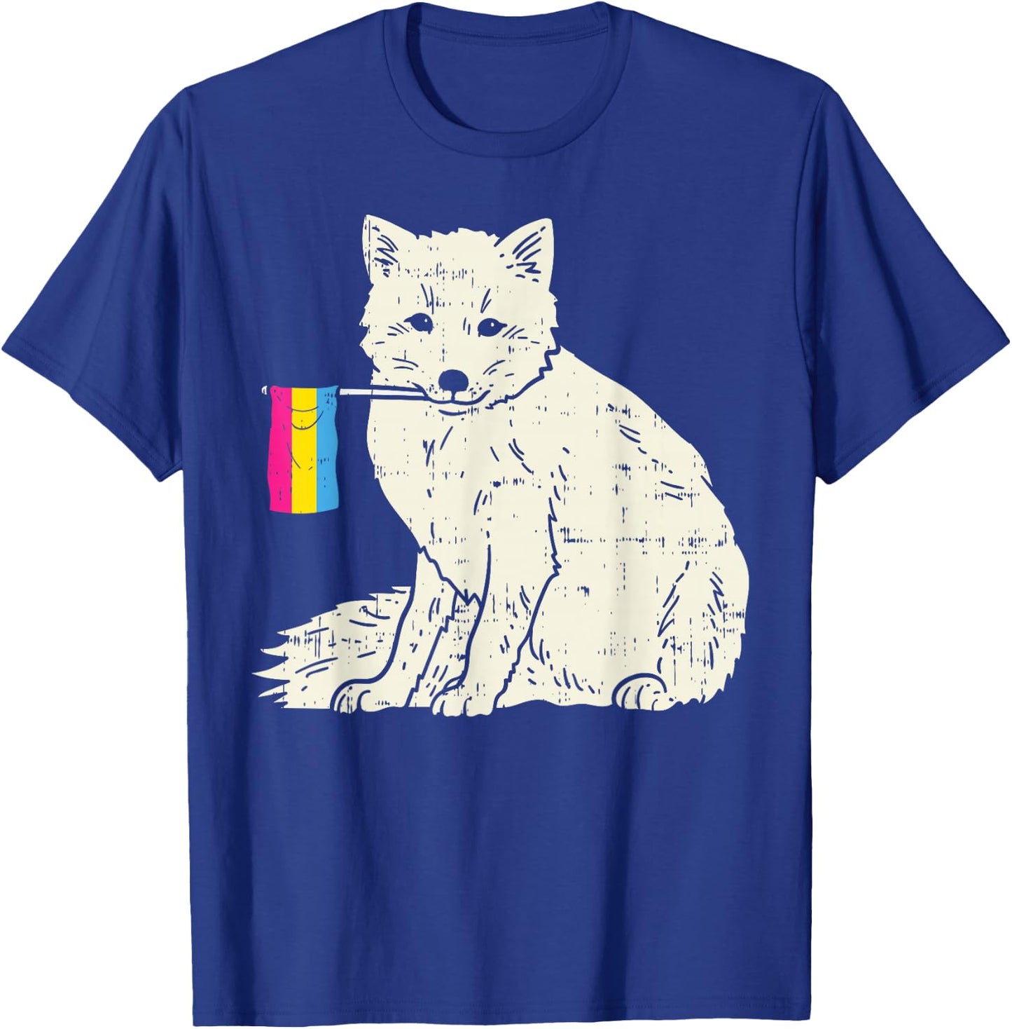Snow Fox Pansexual Pride Flag Pan LGBT Animal Lover Gift T-Shirt - T-Shirt | Royal