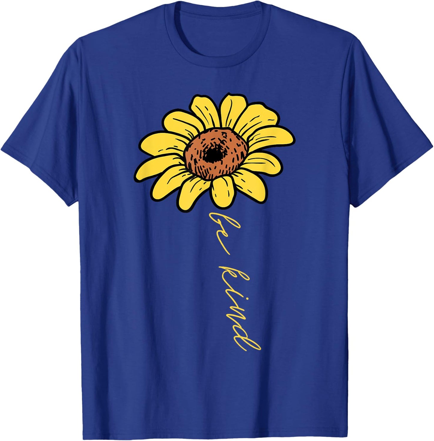 Sunflower Be Kind Retro Positivity Motivational Sayings Gift T-Shirt - T-Shirt | Royal