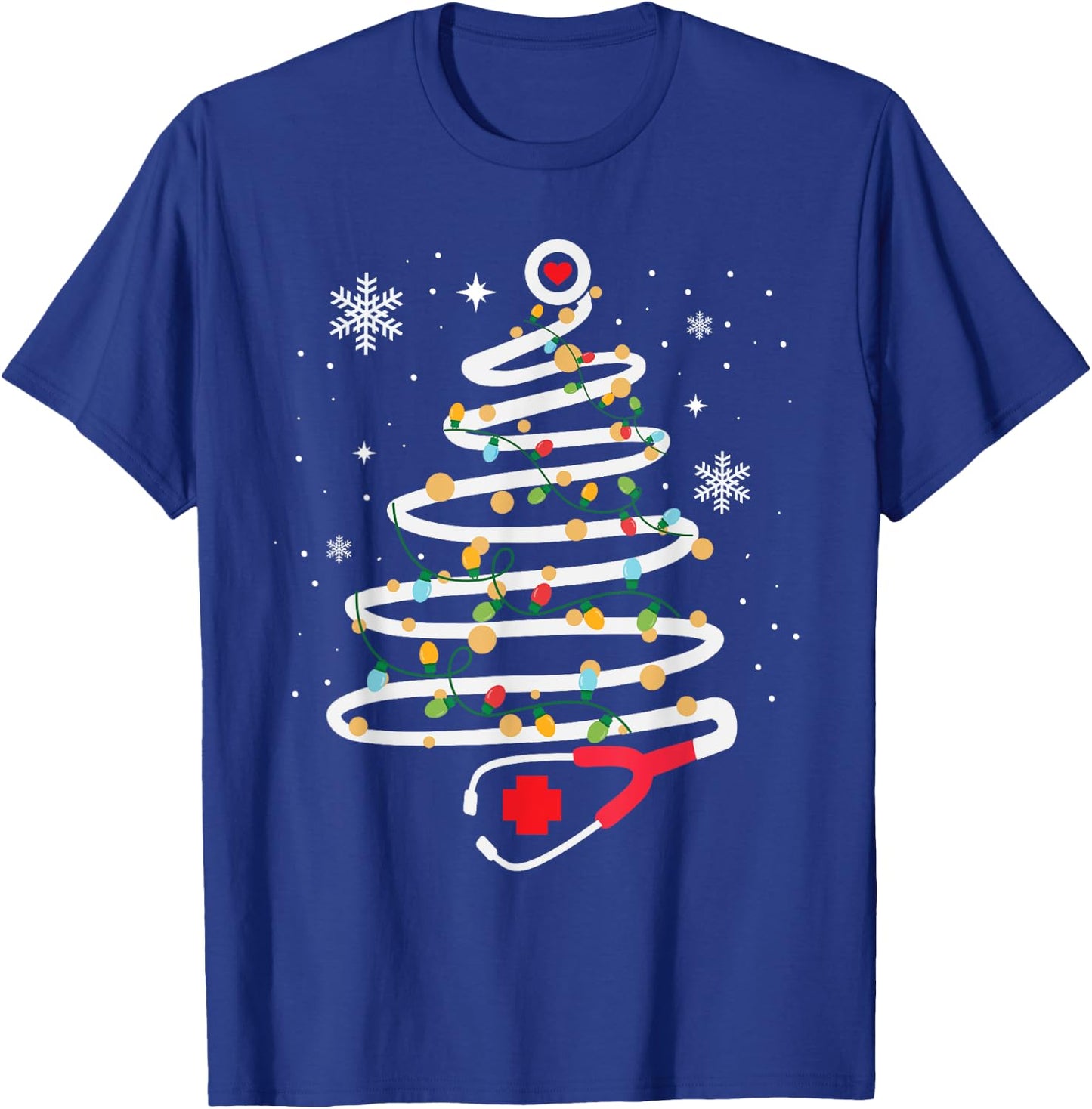 Stethoscope Christmas Tree Cute Healthcare RN Holiday T-Shirt - T-Shirt | Royal